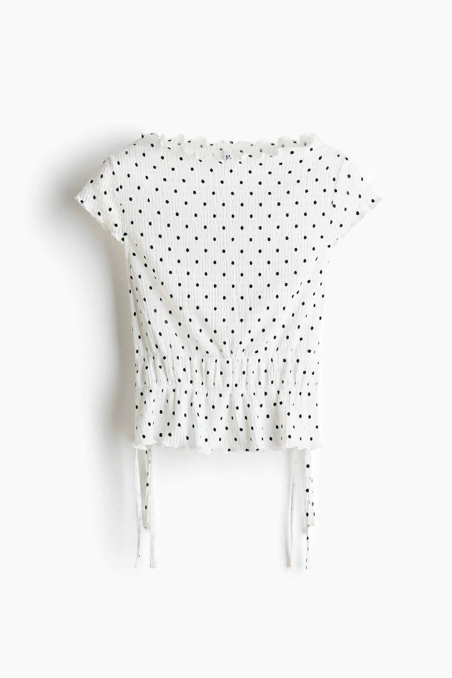 Smocked Top - White/polka dot/Dark brown/Light yellow
