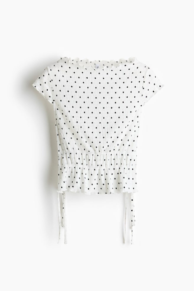 Smocked top - White/Polka dot/Dark brown/Light yellow - 1