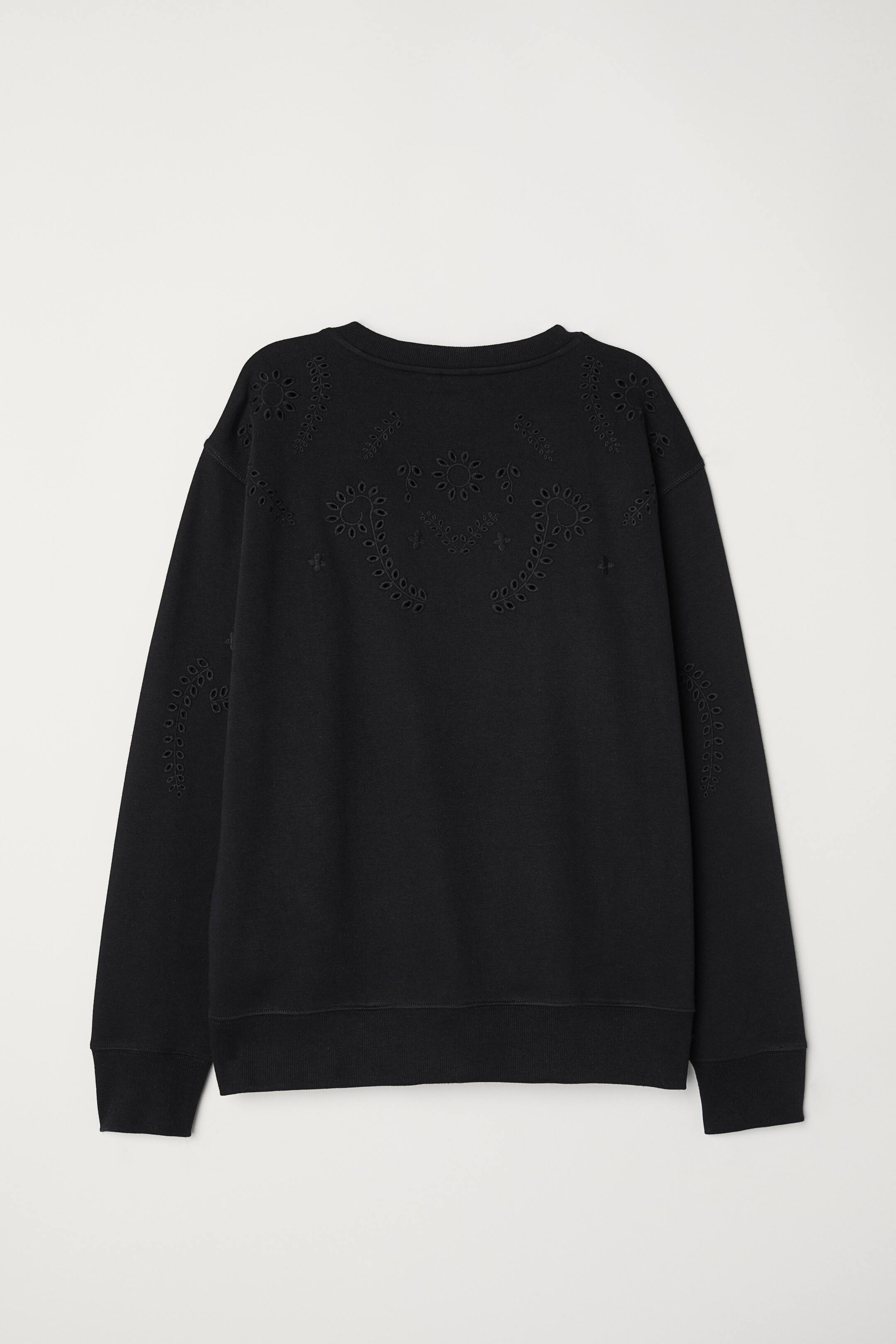 Short sweatshirt - Long sleeve - Black/Broderie anglaise - Ladies | H&M GB