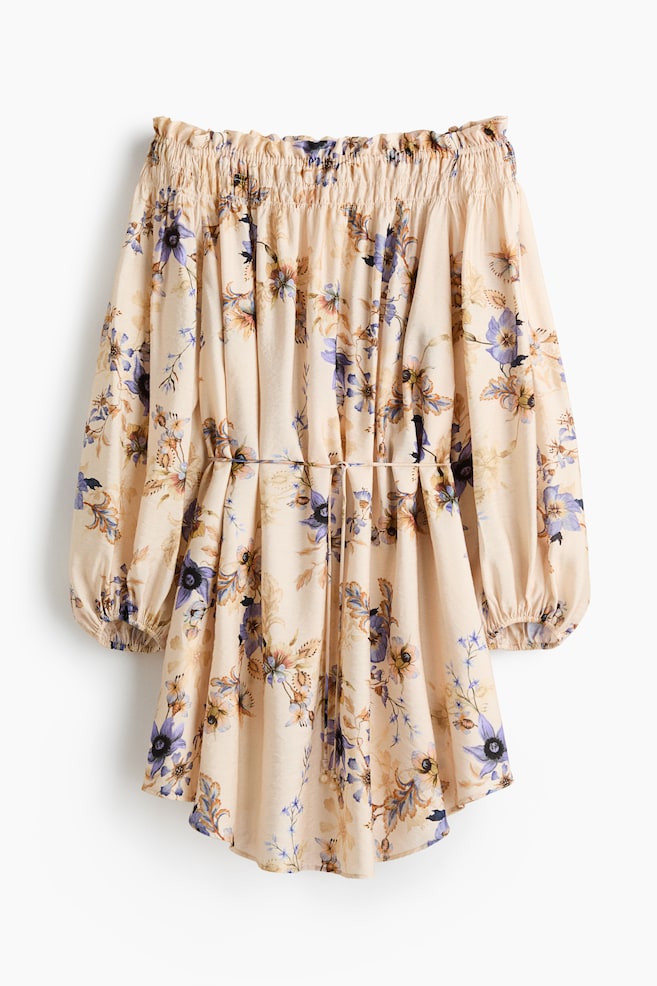 Vestido off-the-shoulder de corte oversize - Beige claro/Floral/Beige claro/Floral - 1