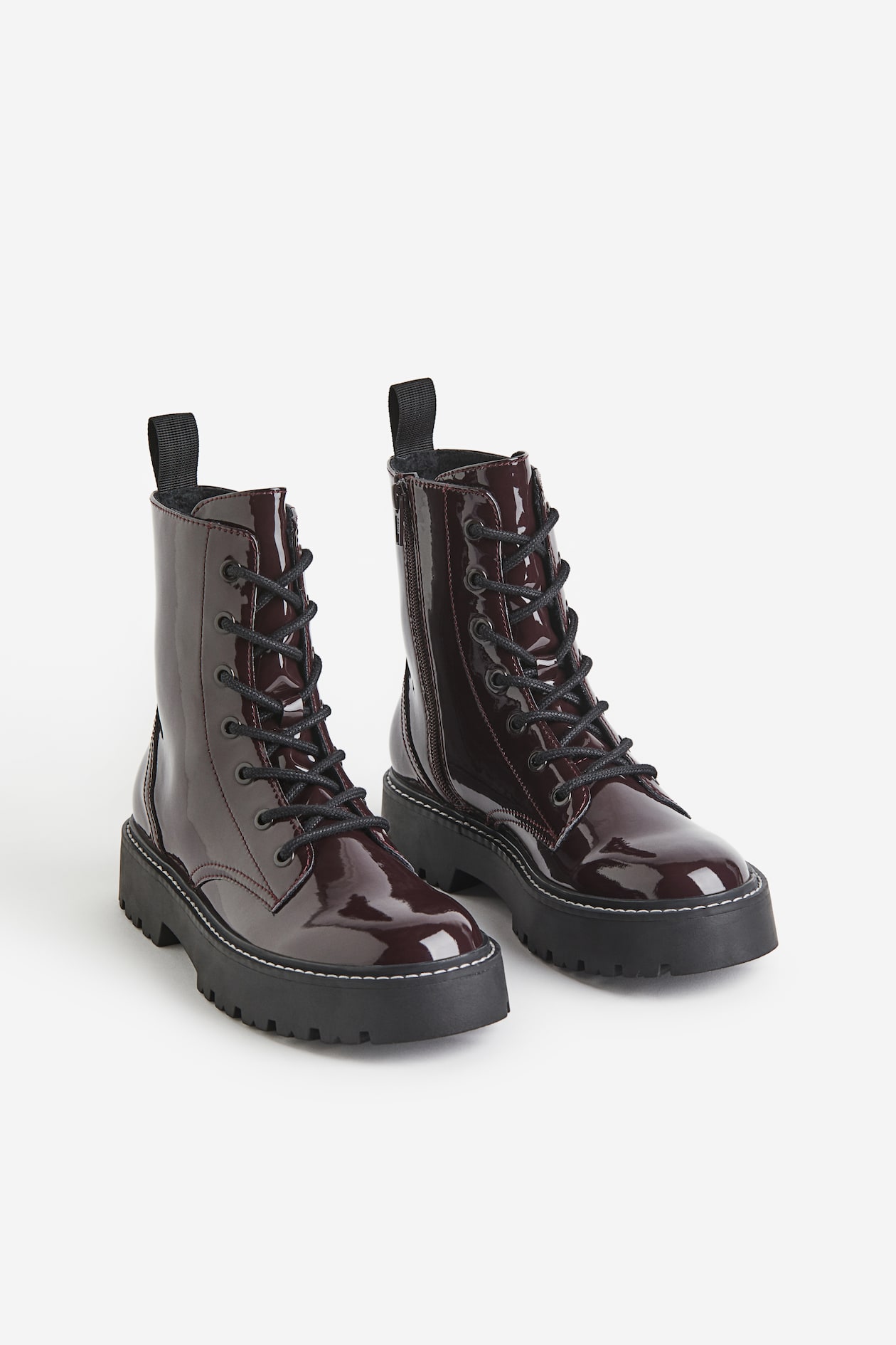 Bottines Femme Vegan Chaussures Vernies Bordeaux Bottines à Lacets Avec  Semelle épaisse Rouge Foncé ENFANT H&M CH