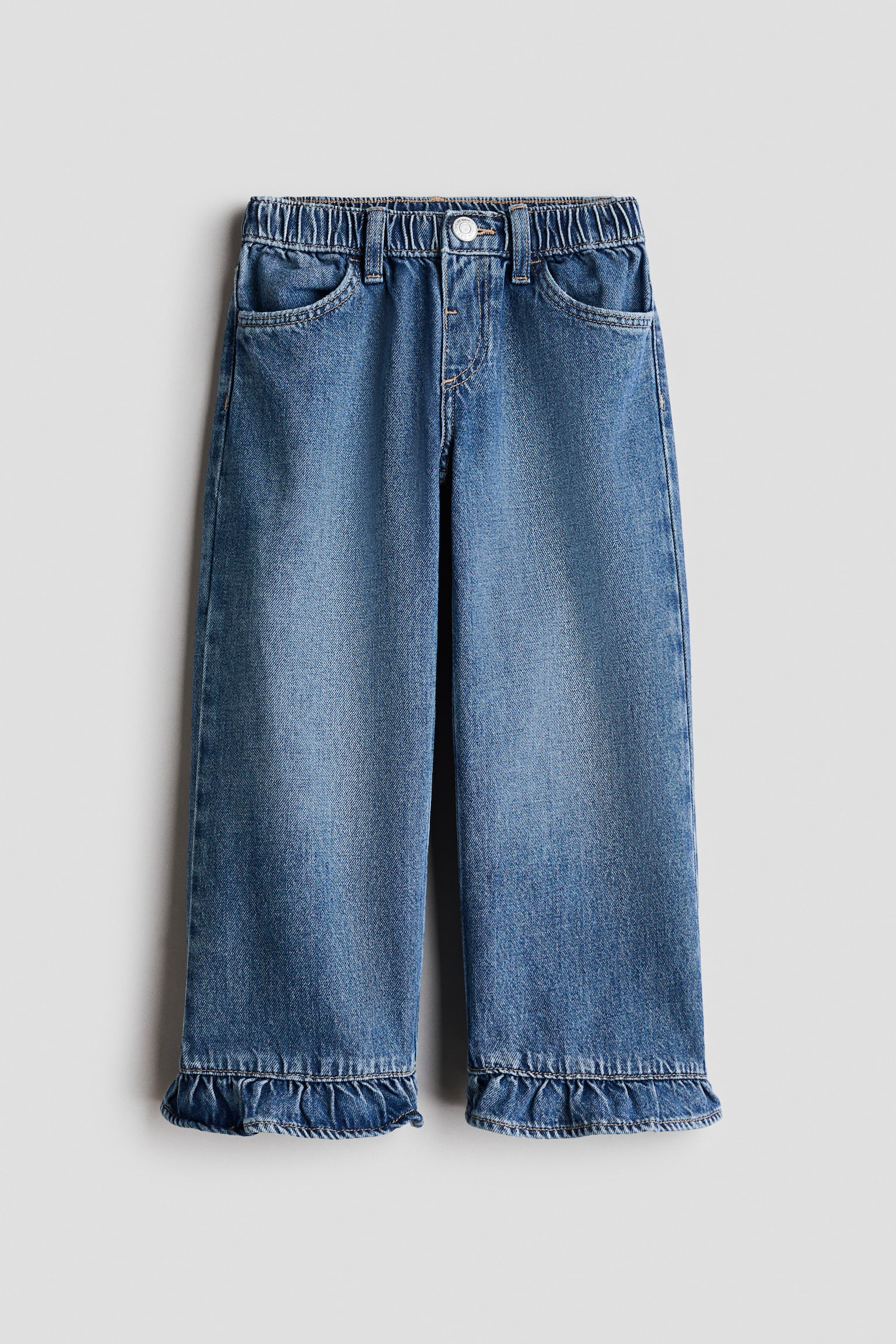 Детские джинсы H&M Loose-Fit Ruffle-Trimmed, цвет: Джинсовый синий — фото 1
