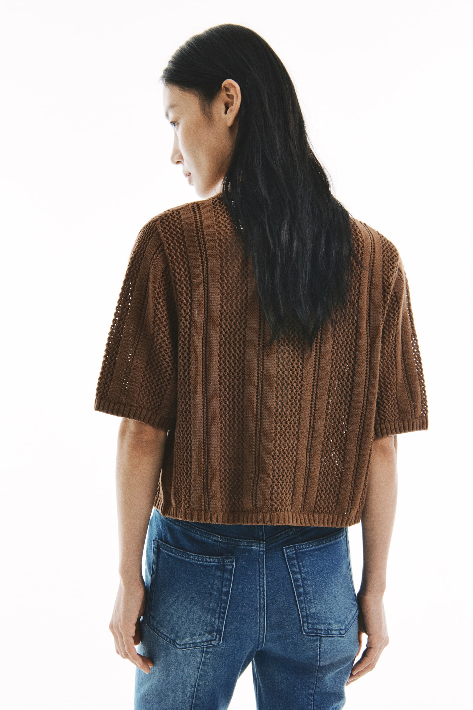 Áo cardigan ngắn tay - Màu nâu/Màu trắng - 4