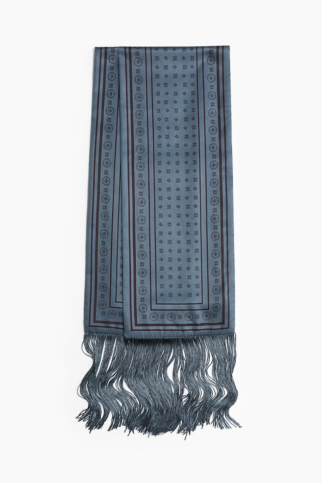 Scarf with Fringe - Dark dusty blue/patterned/Taupe/patterned - 1