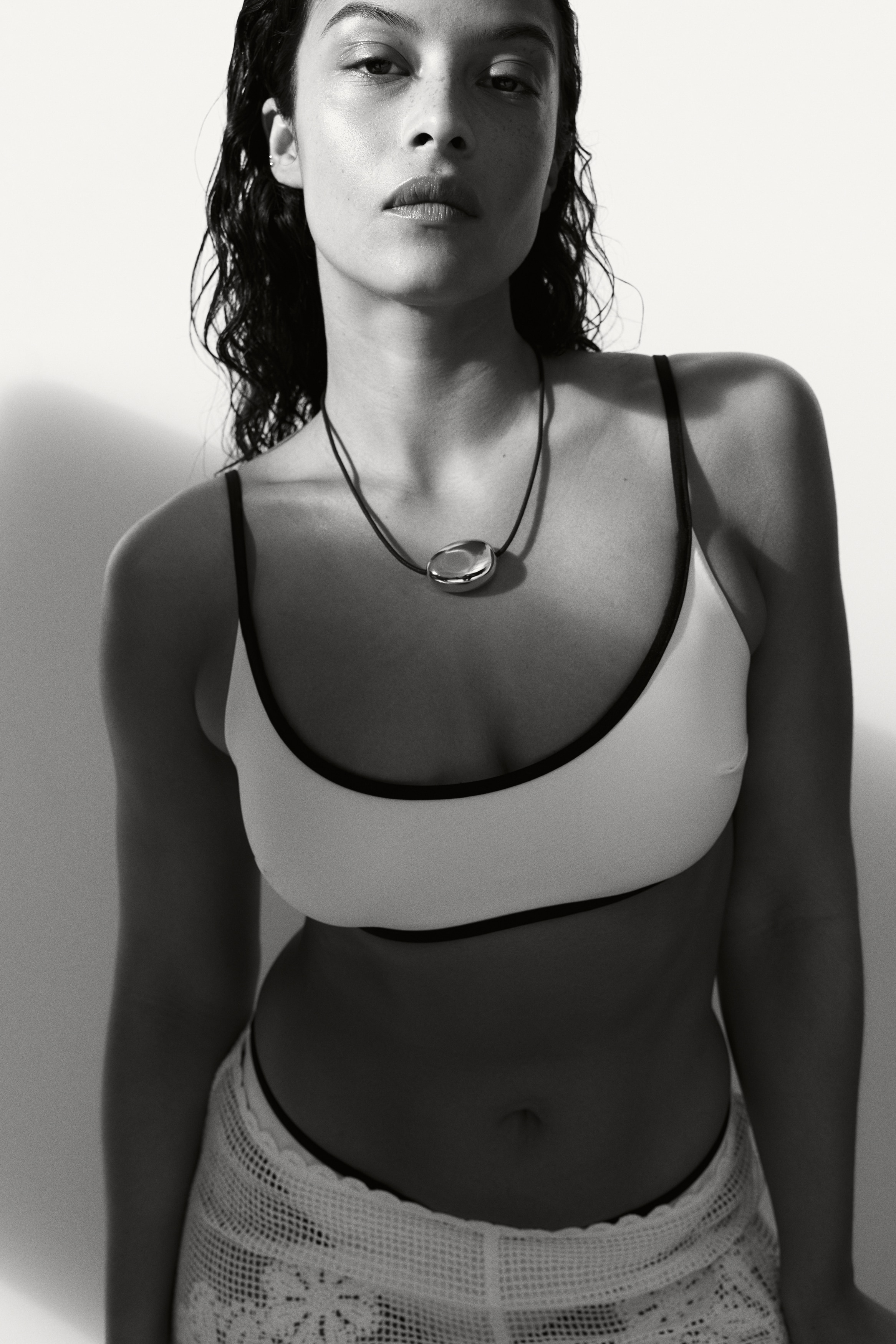 Haut de bikini paddé - Crème/noir/Bordeaux