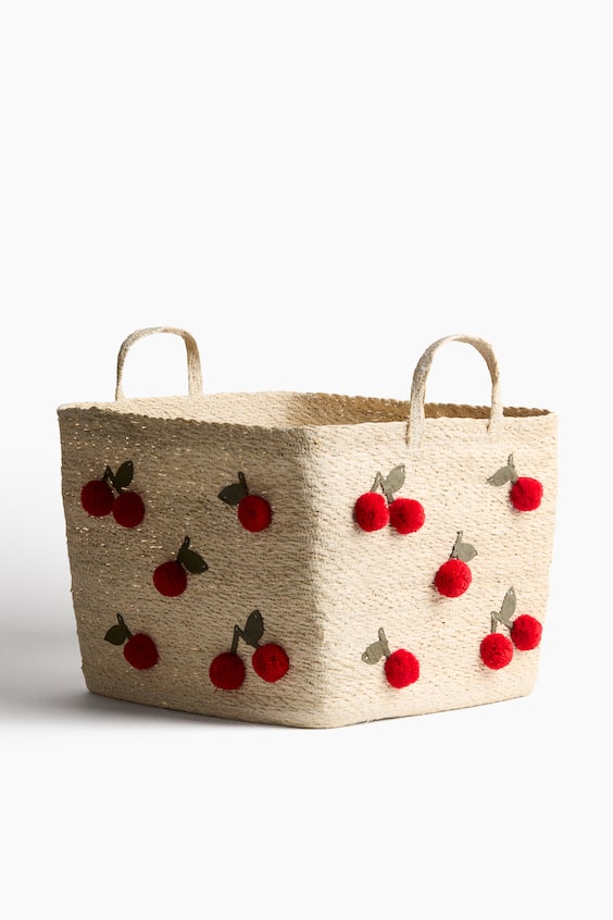 H&M Large Seagrass Storage Basket with Pompoms