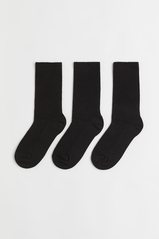 3-pack Ribbed Socks - Black/Cream/light beige/dark brown/Light beige melange/cream - 1