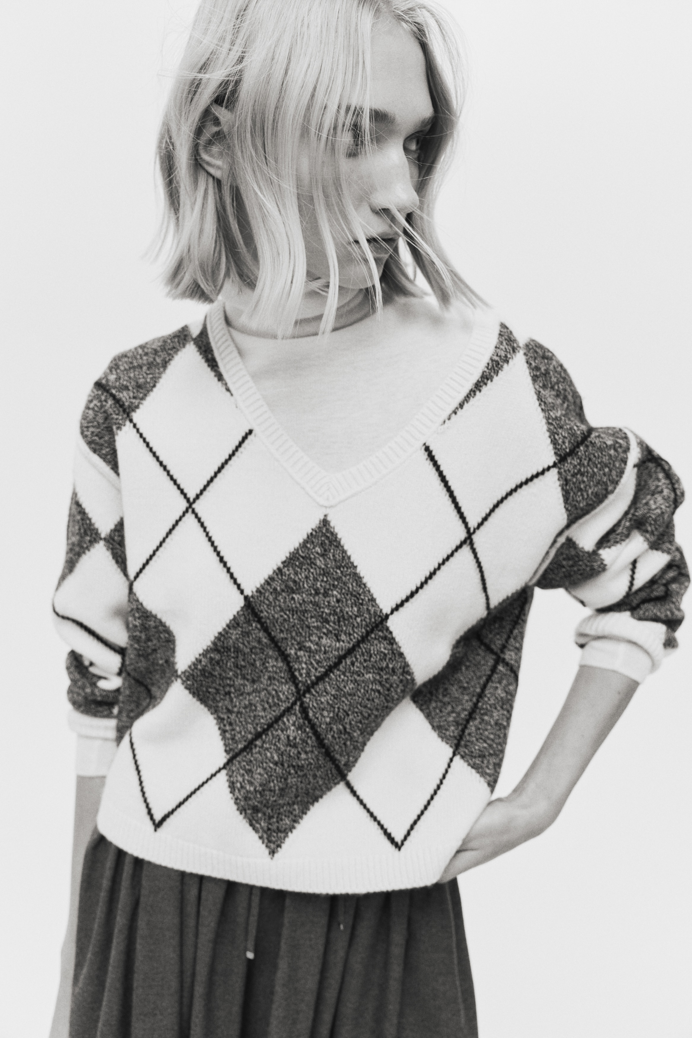 Wollpullover in Jacquardstrick - Cremefarben/Argylemuster