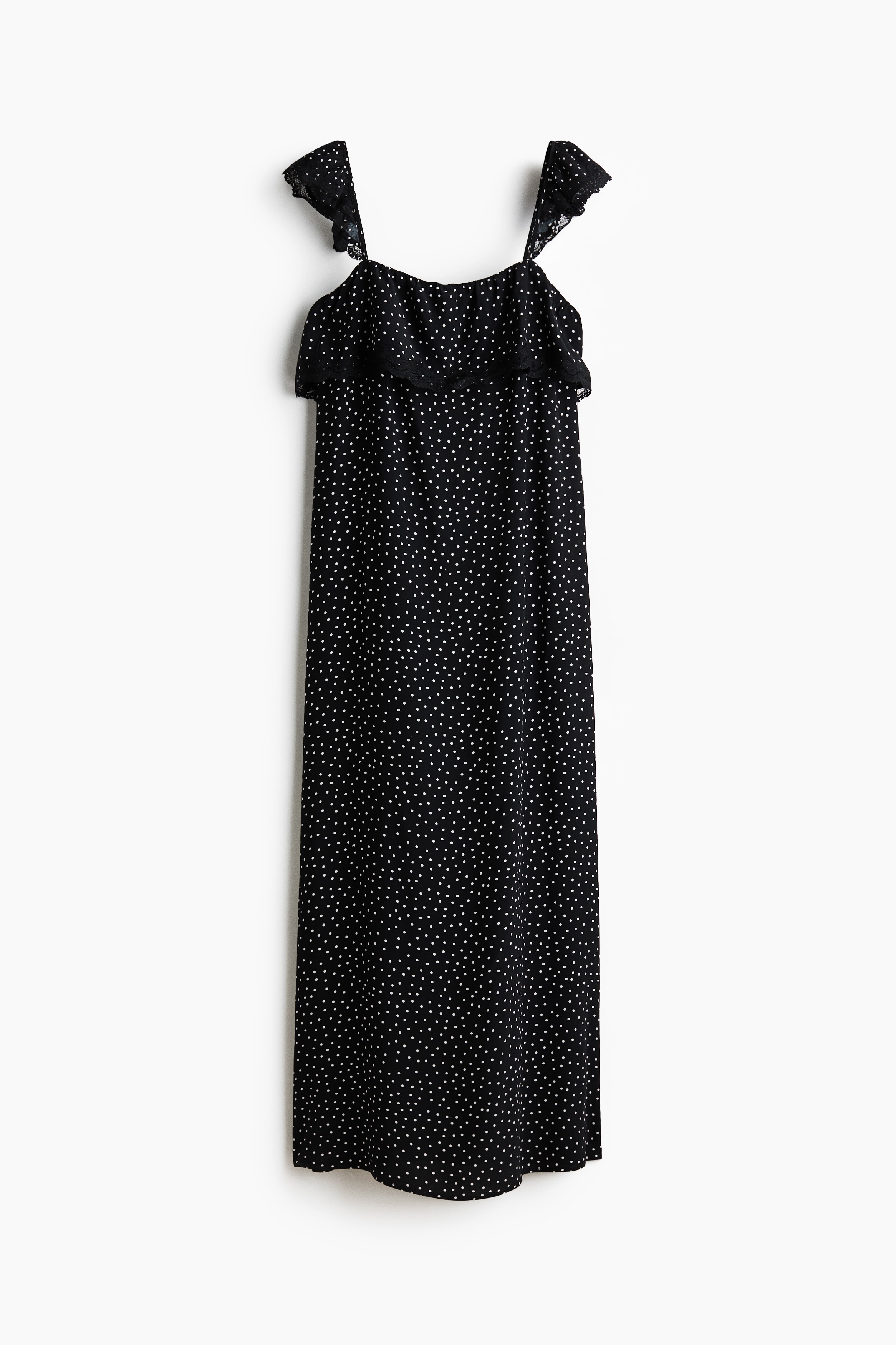 Lace-Trimmed Dress - Black/polka dot