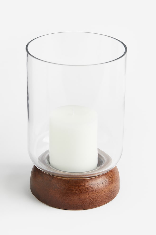 Wood and glass candle holder - Dark brown/Clear glass - 3