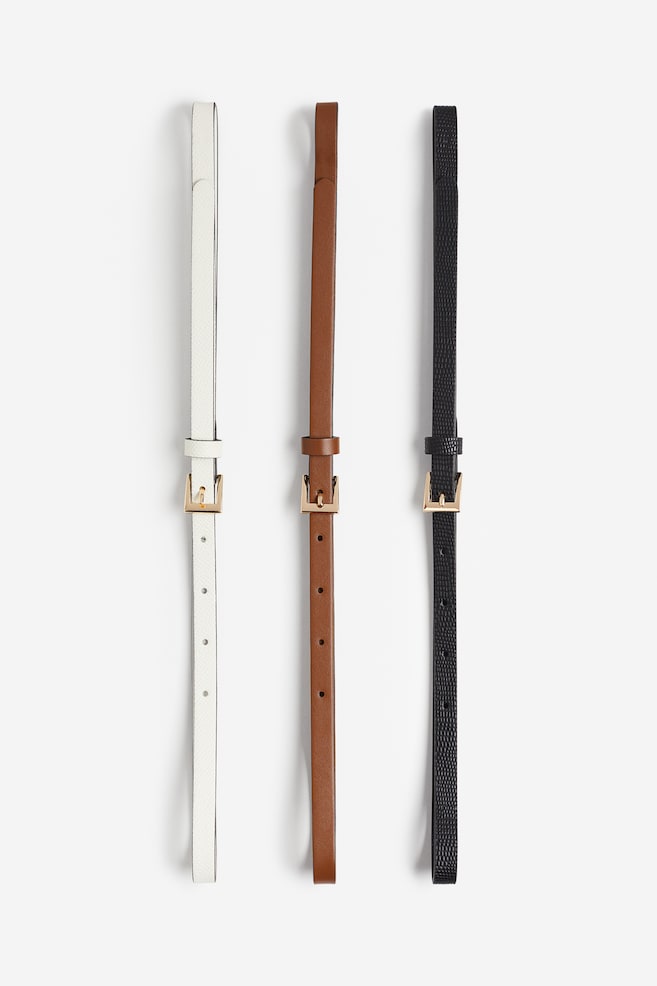 3-pack narrow belts - Black/Brown/Cream/Black/Beige/White - 1