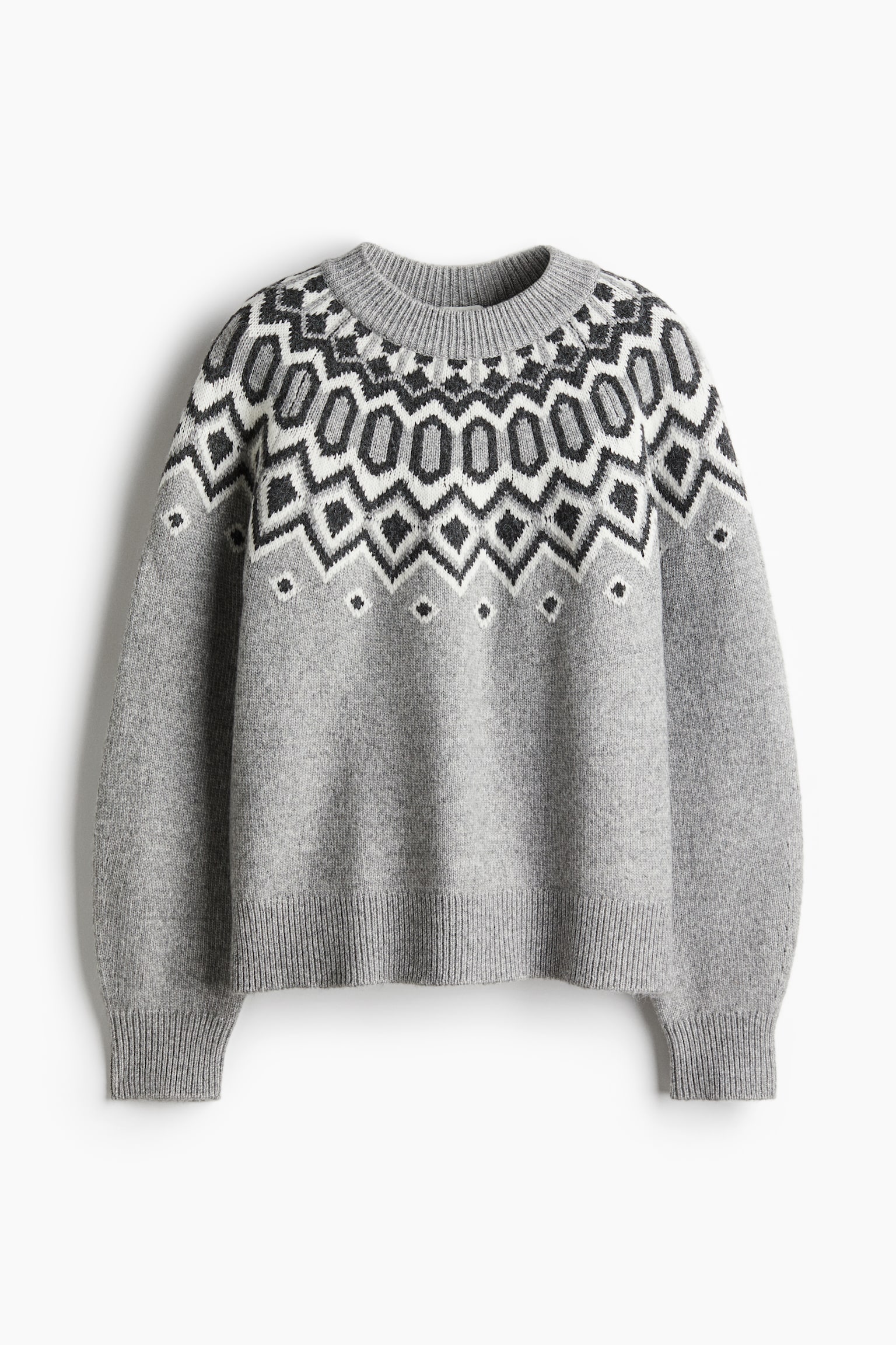 Jacquard-knit jumper - Light grey marl/White - 2