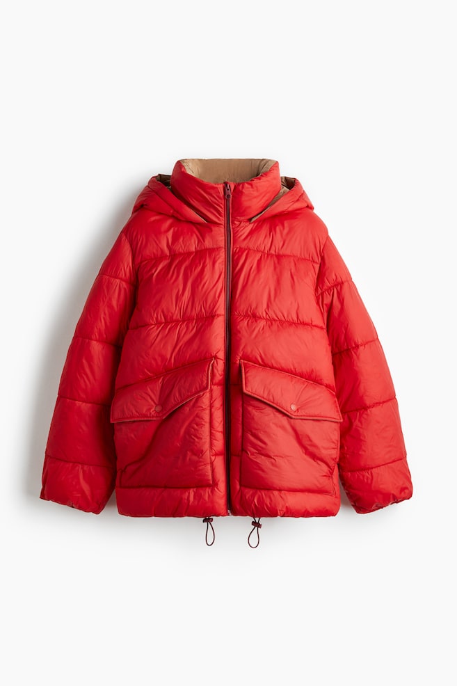 Oversized vatovaná bunda - Červená/Černá/Tmavá kouřově zelená - 1