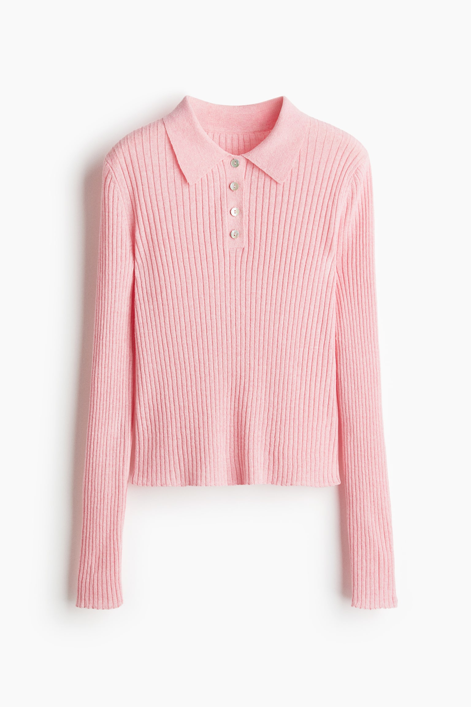 Женское поло H&M Rib-knit polo shirt, цвет: Светлый розовый — фото 1
