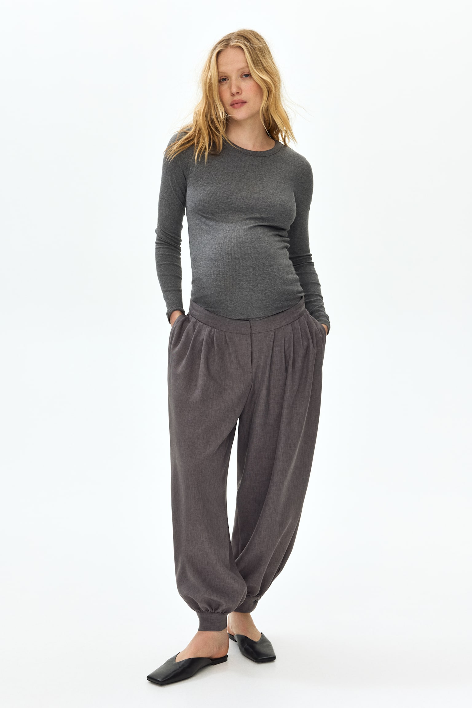MAMA Pleated balloon trousers - Grey marl - 1
