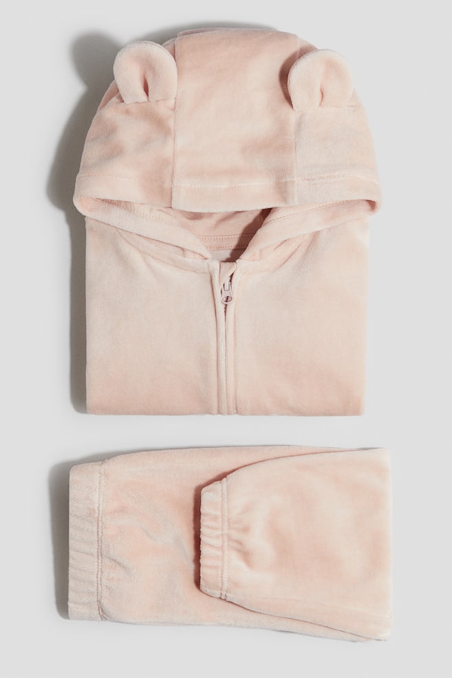 2-piece velour set - Light dusty pink/Light beige - 1