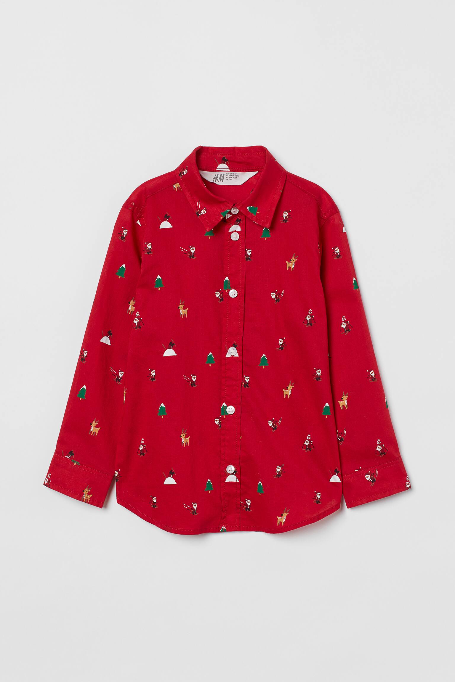 Patterned cotton shirt-Red/Christmas motif - 1
