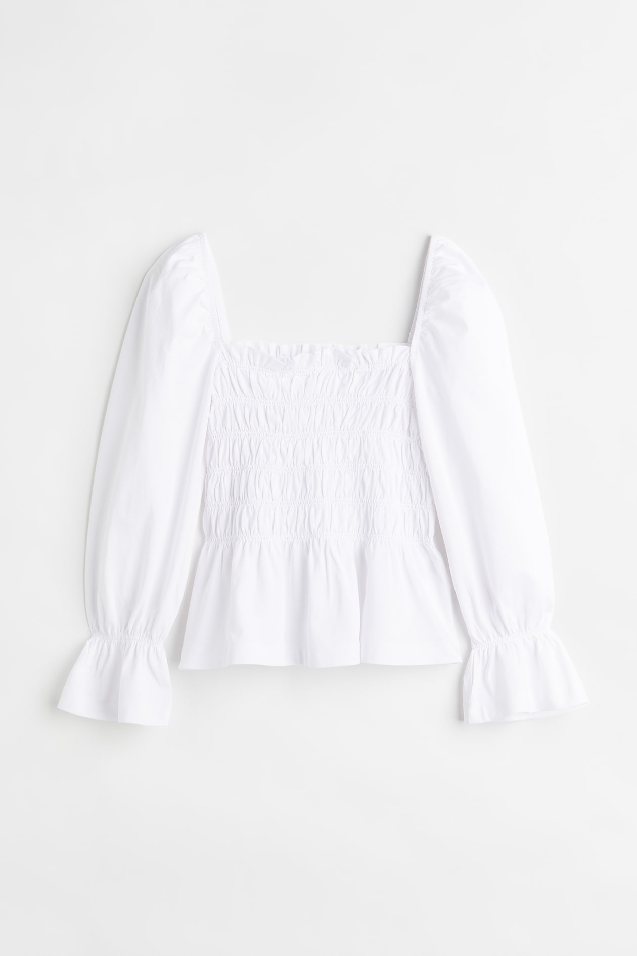 Smocked Top - Square Neckline - Long sleeve - White - Ladies | H&M US