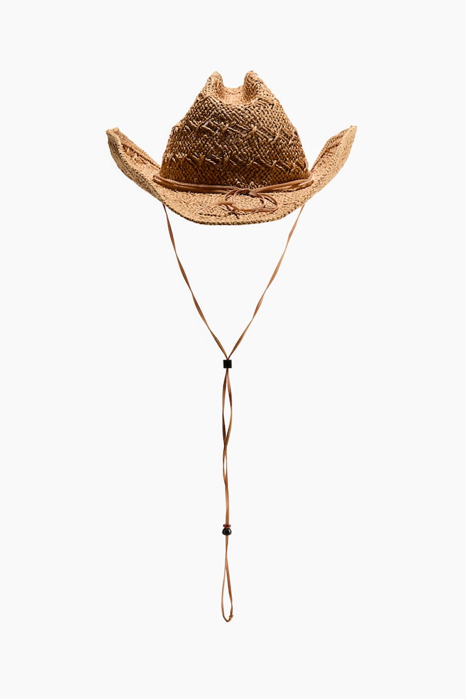 Straw Cowboy Hat - Beige/Dark brown - 1