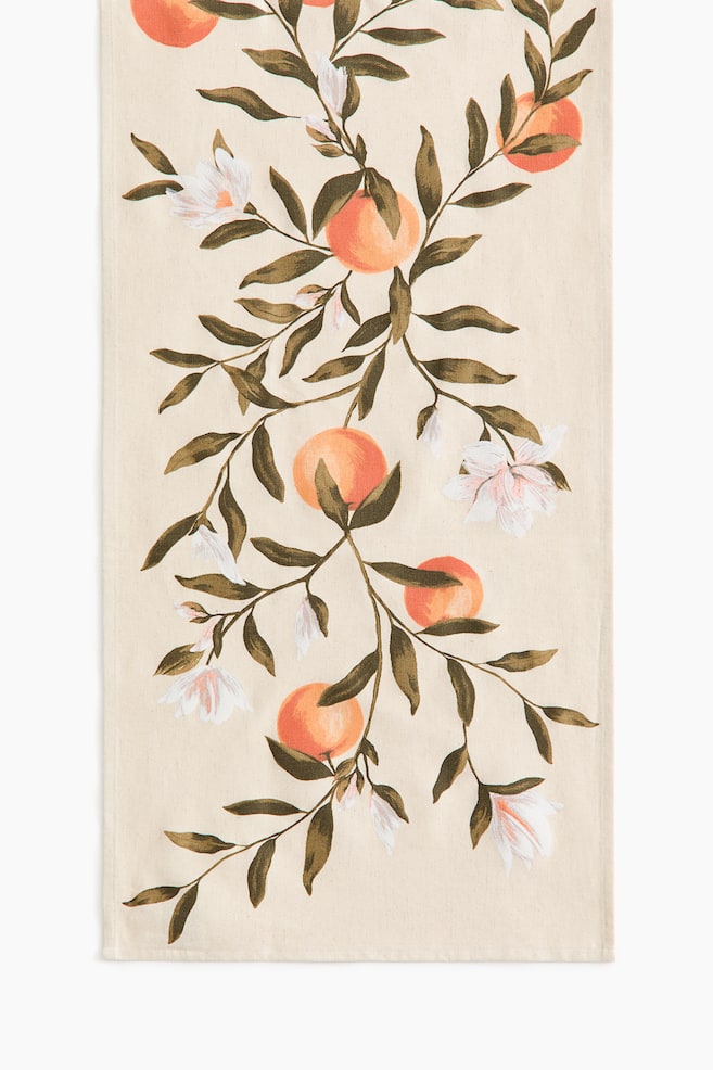Tafelloper van linnenmix met dessin - Lichtbeige/sinaasappels - 1