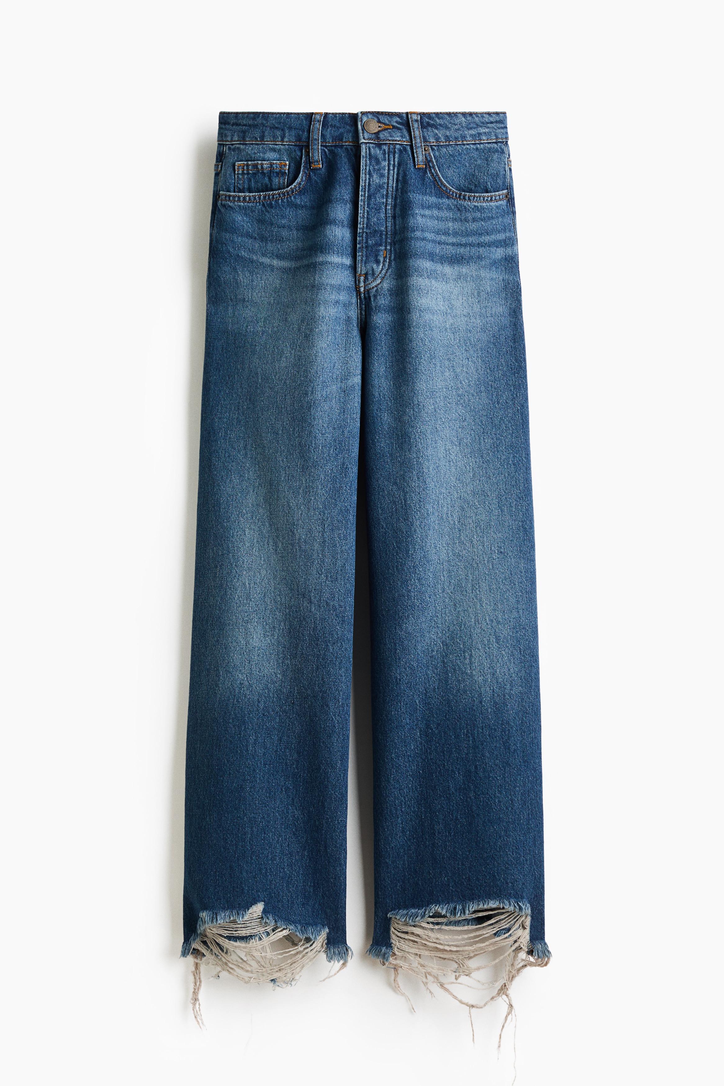Wide High Waist Ankle Jeans - Albastru-denim închis/Albastru-denim deschis