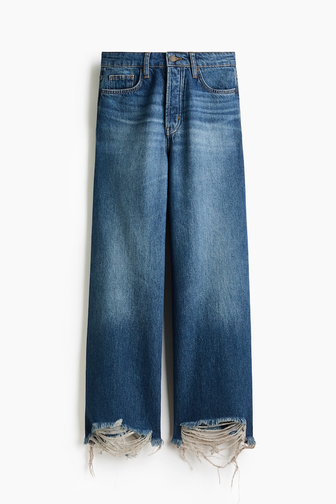 Wide High Waist Ankle Jeans - Donker denimblauw - 1