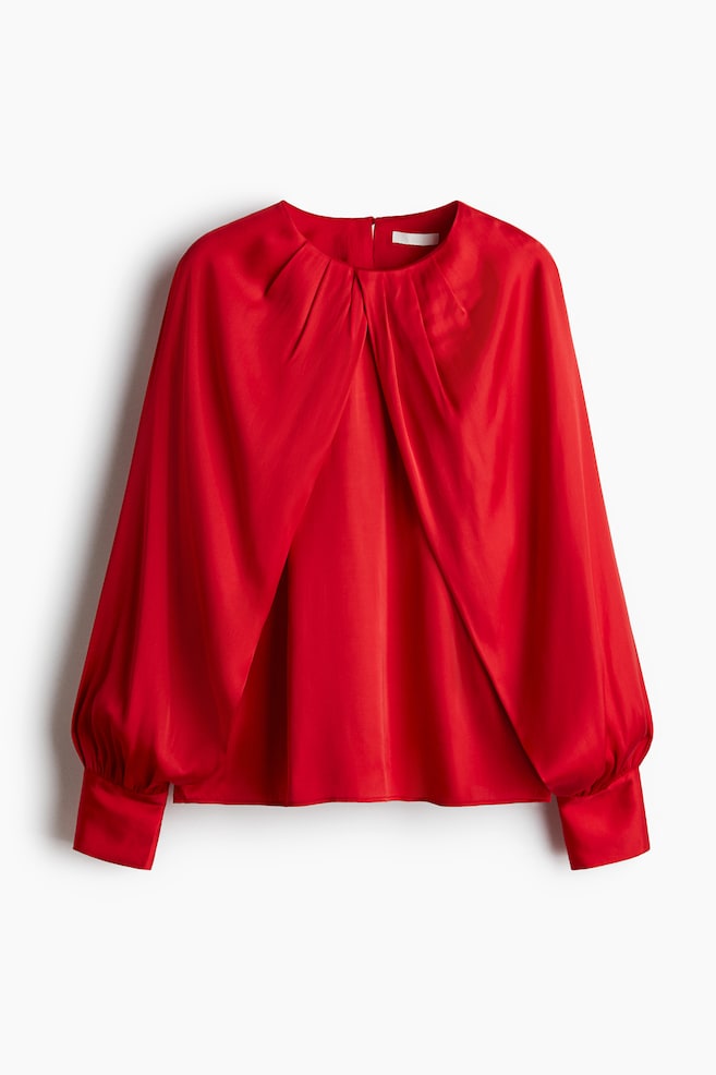 Balloon-sleeved satin blouse - Bright red/Burgundy - 1