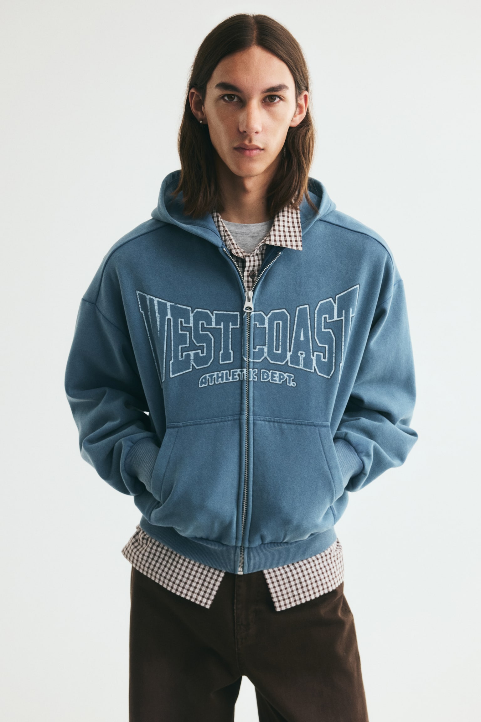 Áo hoodie kéo khoá in hình Oversized Fit - Màu xanh dương khói/Westcoast/Màu nâu đậm/Athletic Dept - 1