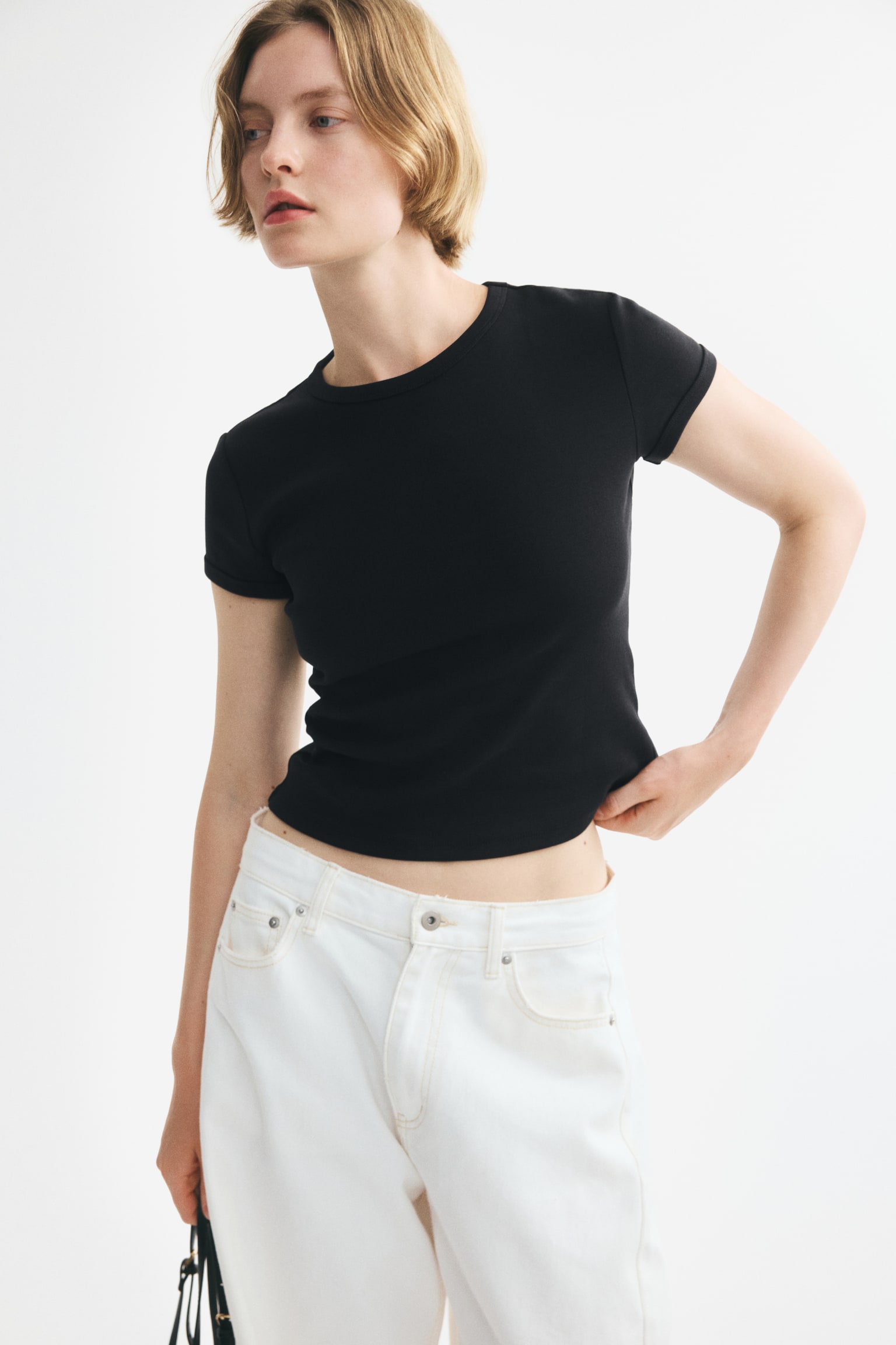Женская футболка H&M Ribbed, цвет: Чёрный — фото 3