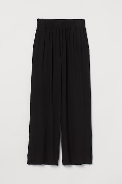 Linen-blend trousers - High waist - Long - Black - Ladies | H&M GB