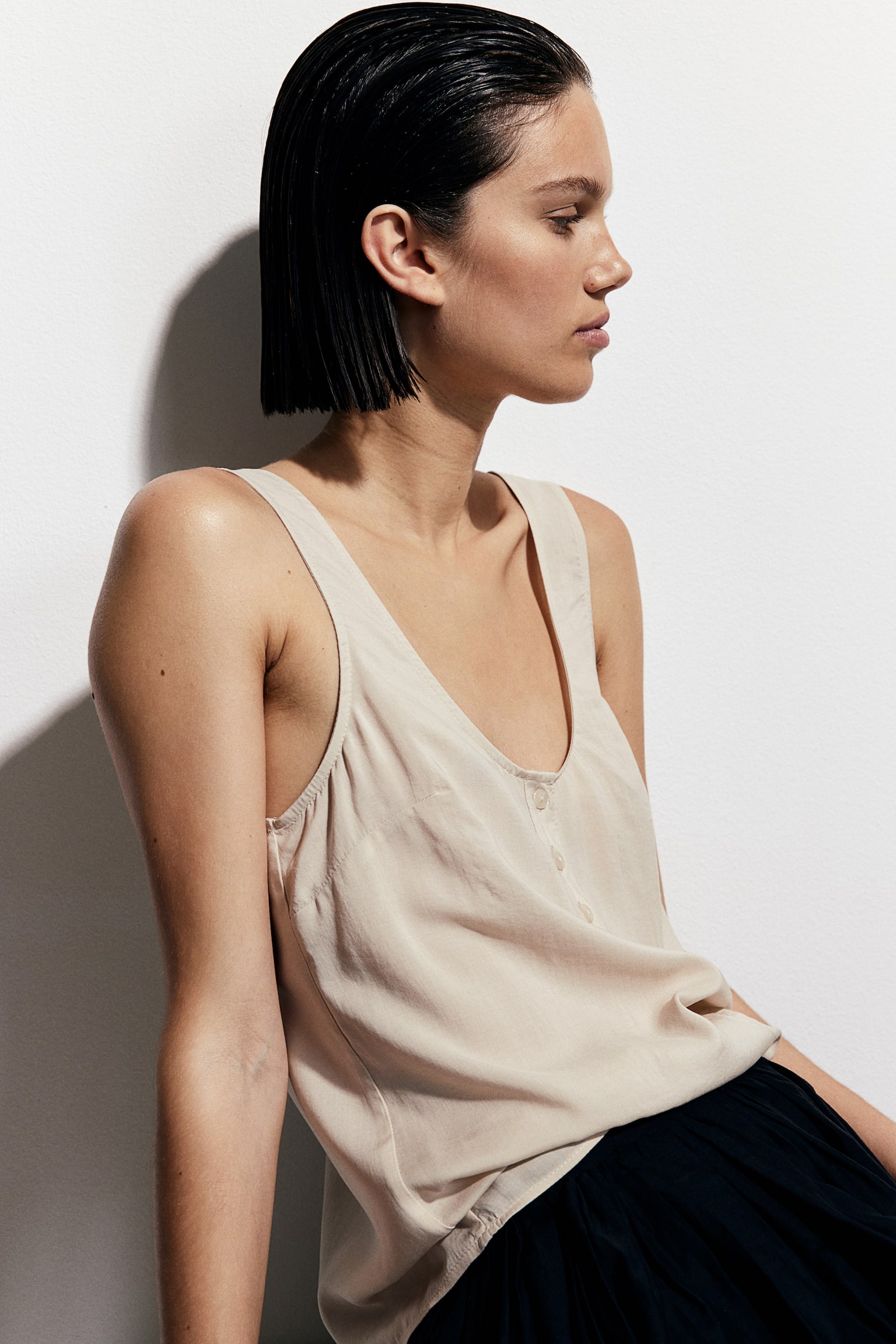 Button Front Tank - Light beige/Dark grey/White - 3