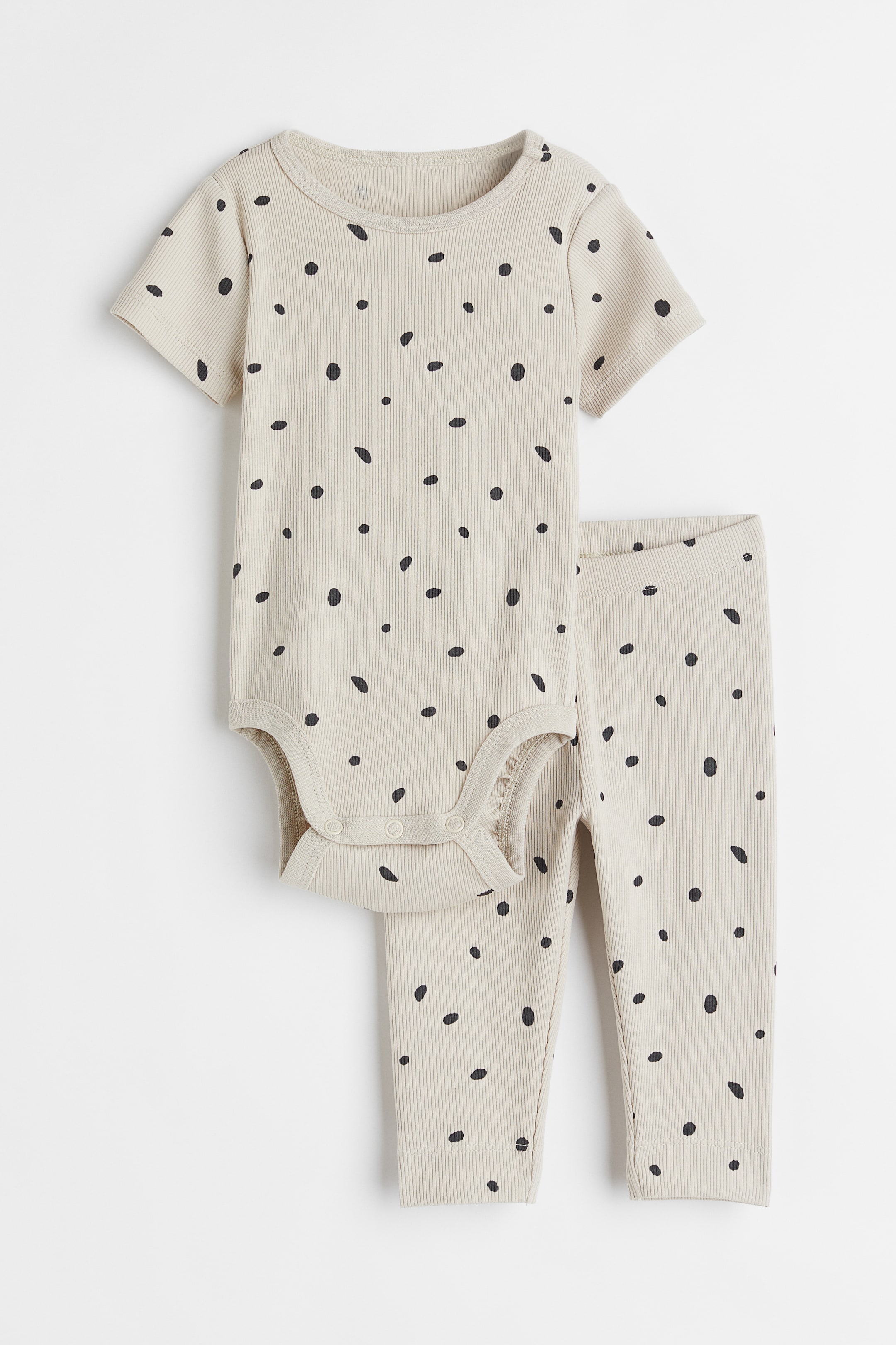 View larger image: 2-piece ribbed set - Light beige/Spotted - Kids | H&M IN 1
