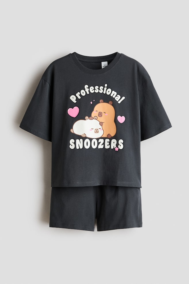Pijama din bumbac cu imprimeu - Dark grey/CapyFun/Roz-deschis/Capybara/Albastru-deschis/Lilo & Stitch/Roz-deschis/KPop Demon Hunters - 1