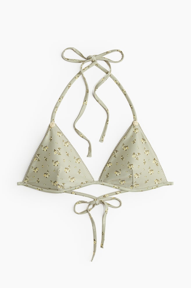 Top bikini a triangolo imbottito - Verde polvere/fiori/Nero - 2