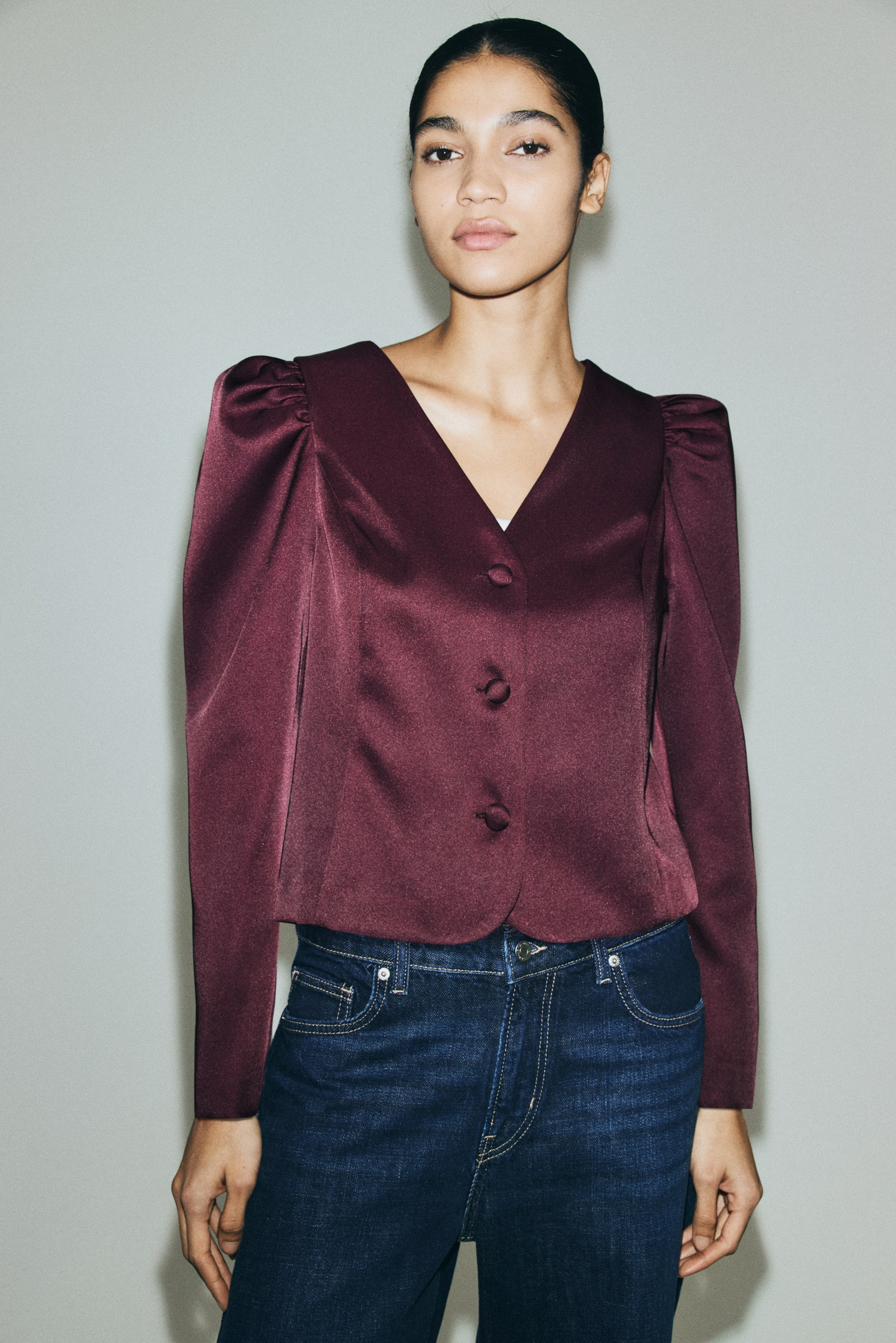 Visualizza immagine più grande: Puff-sleeved blouse - Bordeaux - DONNA | H&M IT 3