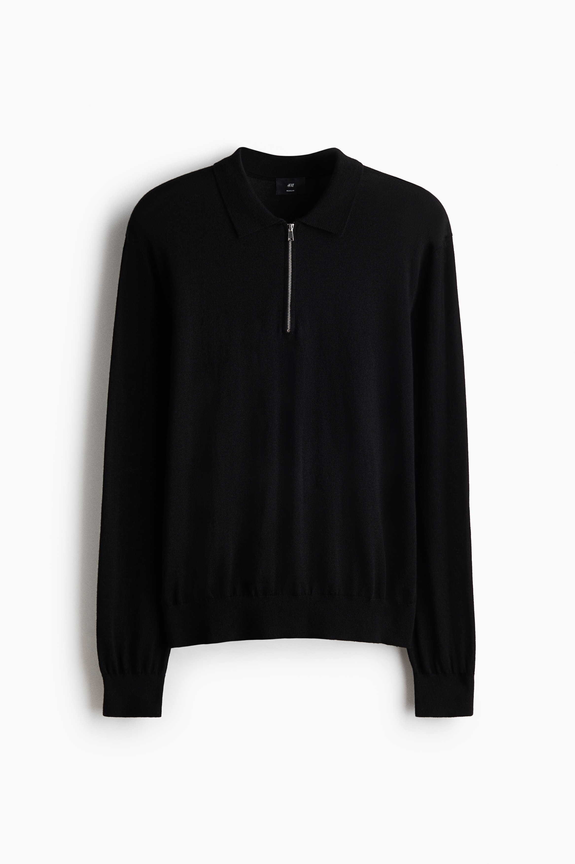 Polo en lana merino con cremallera Regular Fit - Negro/Gris oscuro