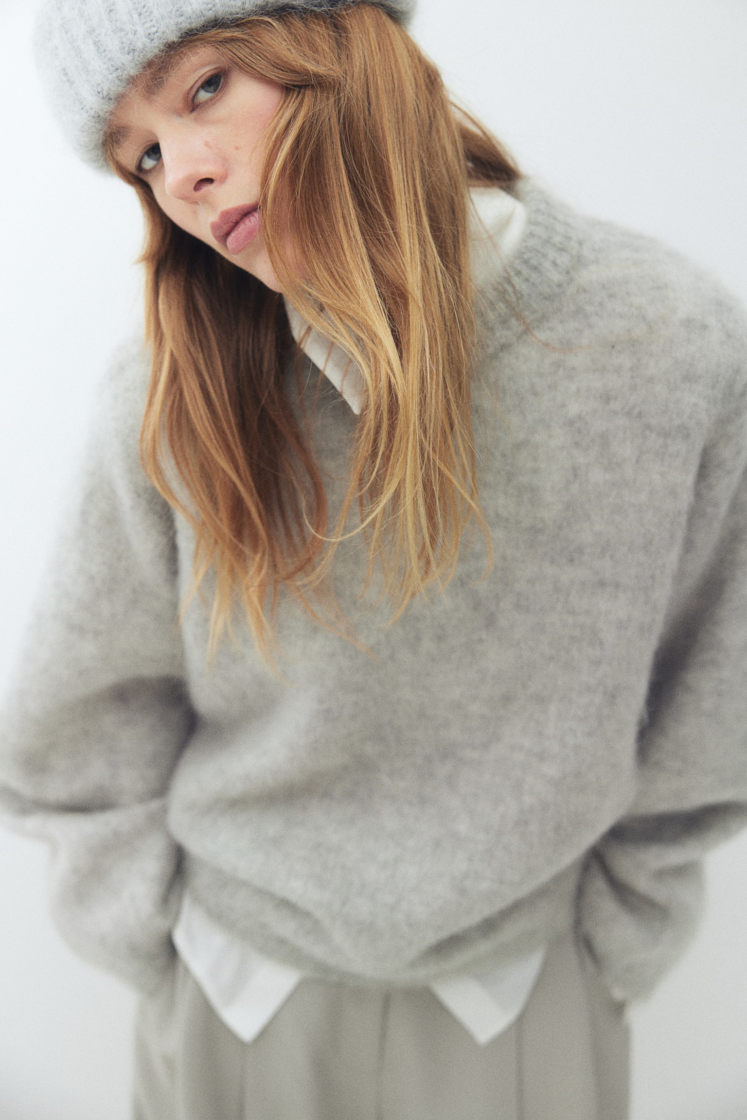 Oversized mohair-blend jumper - Light grey marl/Burgundy/Dark grey marl/Dark beige/Cream - 4