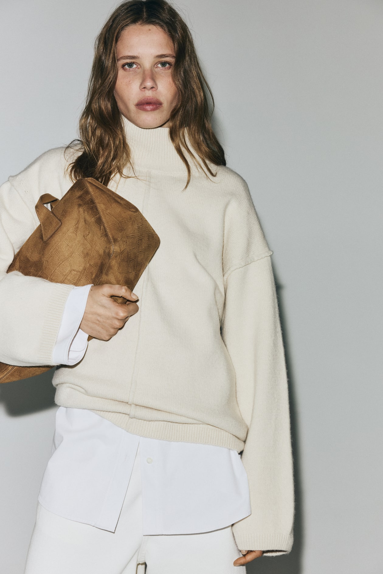 Seam-Detail Mock Turtleneck Sweater