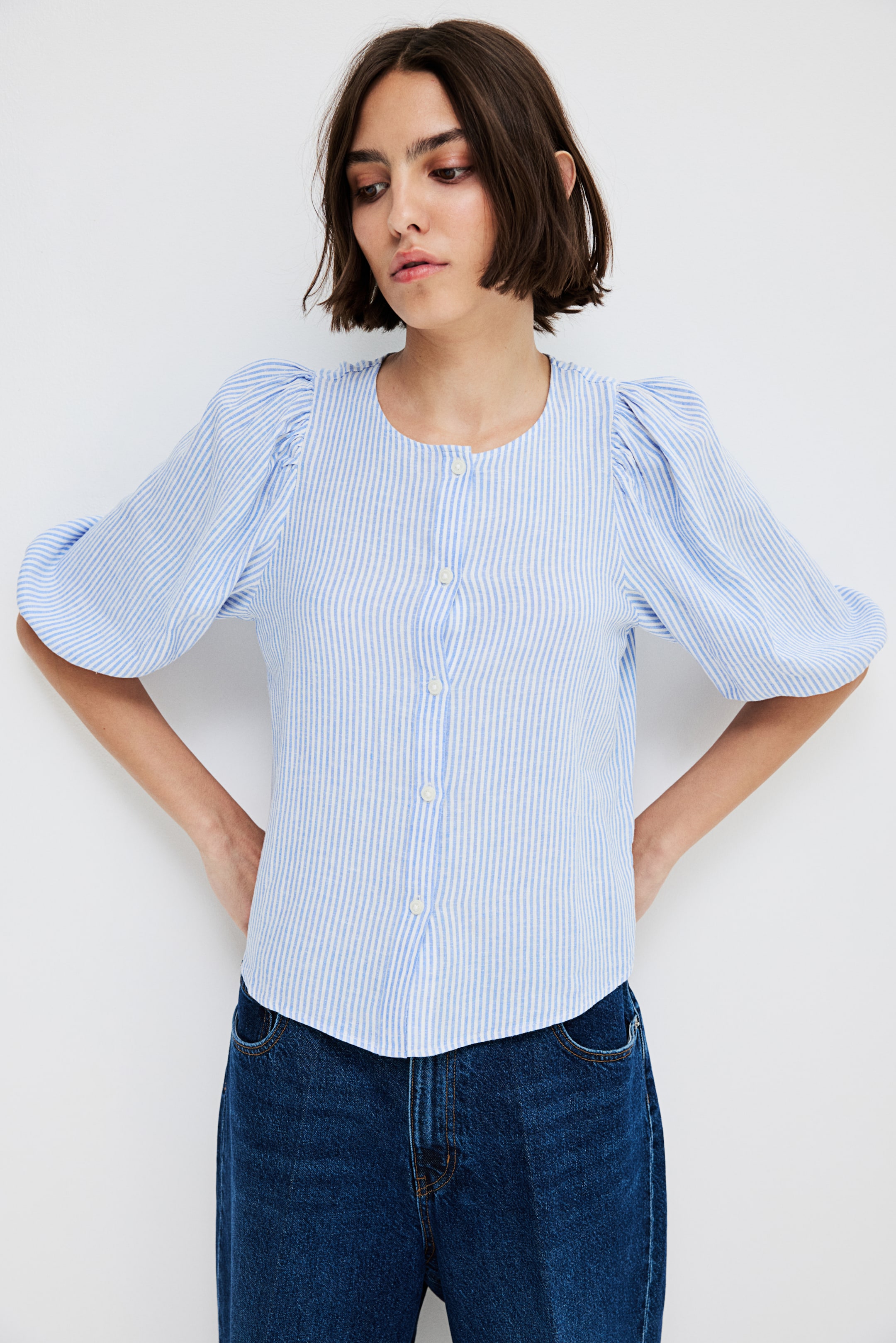 Linen-Blend Blouse