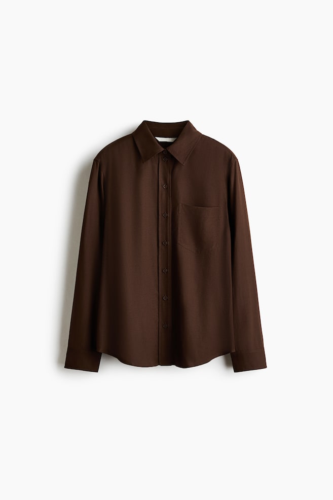 Linen-blend shirt - Dark brown/Bright blue/Dark red - 1