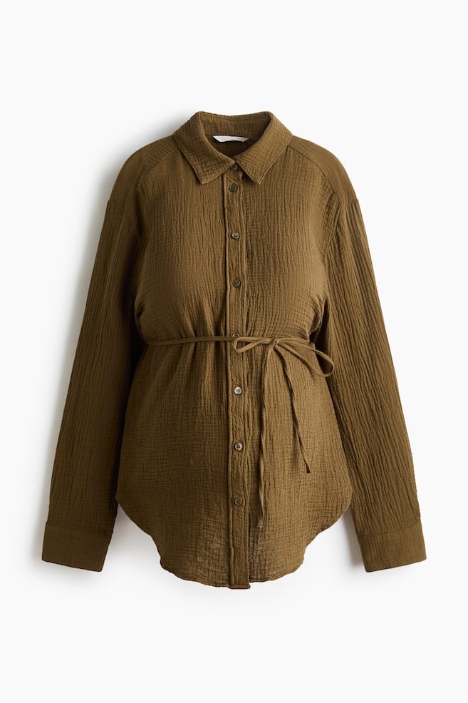MAMA Before & After Muslin shirt - Dark khaki green/Beige/Striped - 1