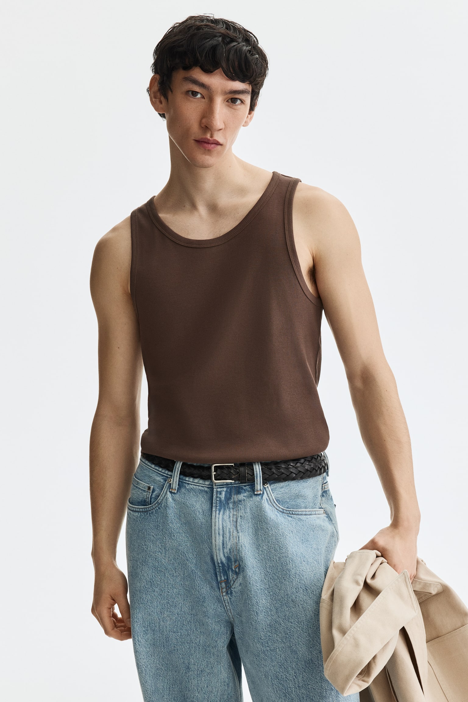 גופיית ריב Slim Fit - חום/שחור/לבן/אפור בהיר מלאנז'/אפור כהה - 1