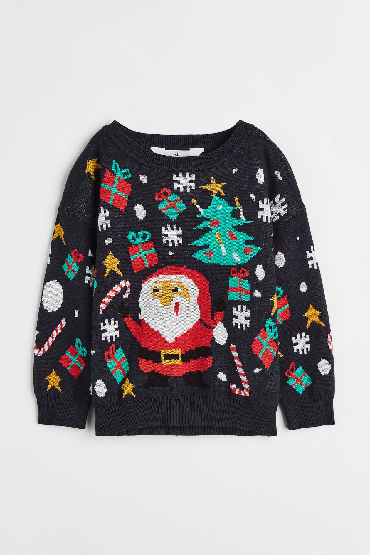 Jacquard-knit Cotton Sweater - Dark blue/Santa - Kids | H&M US