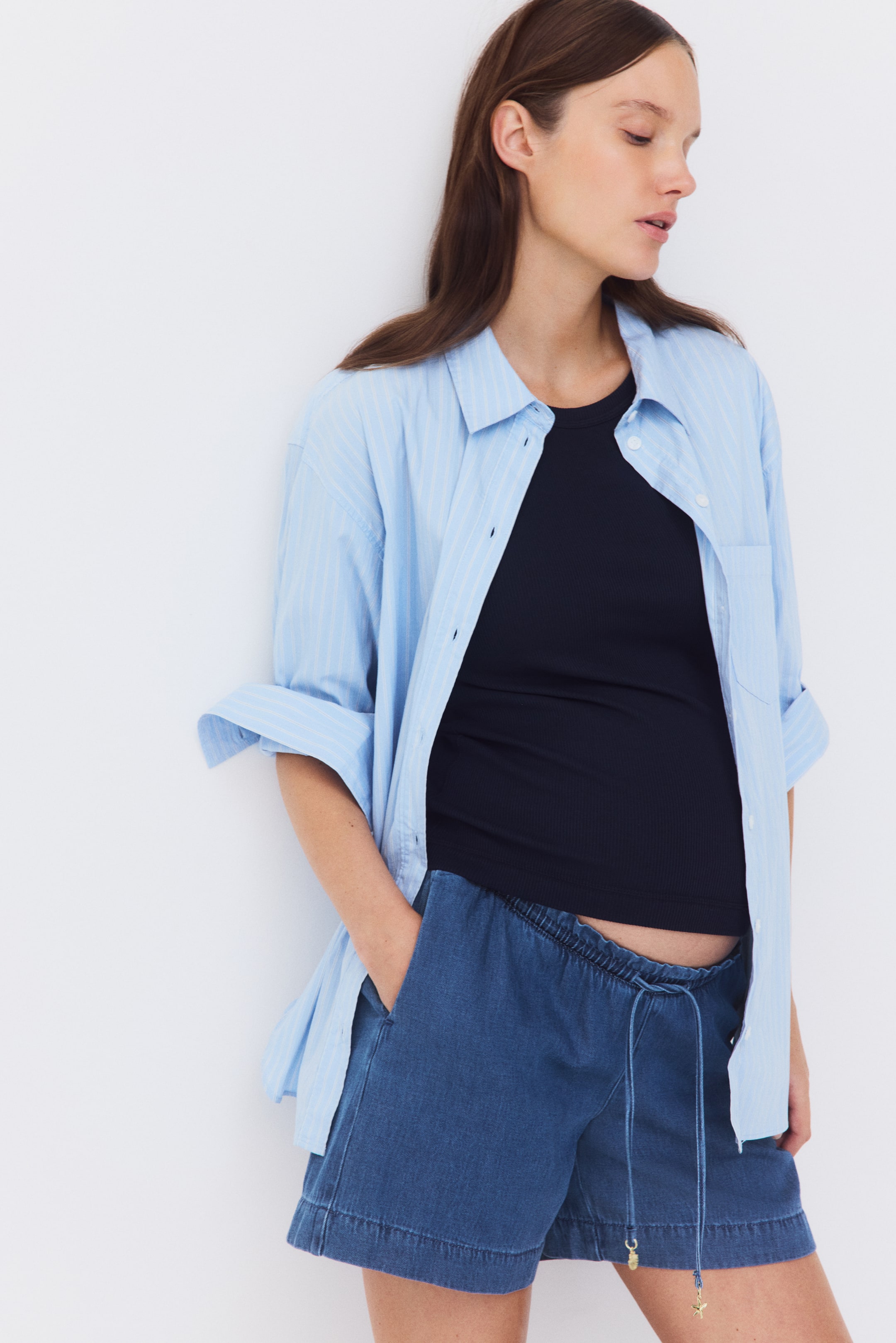MAMA Denim Drawstring Shorts