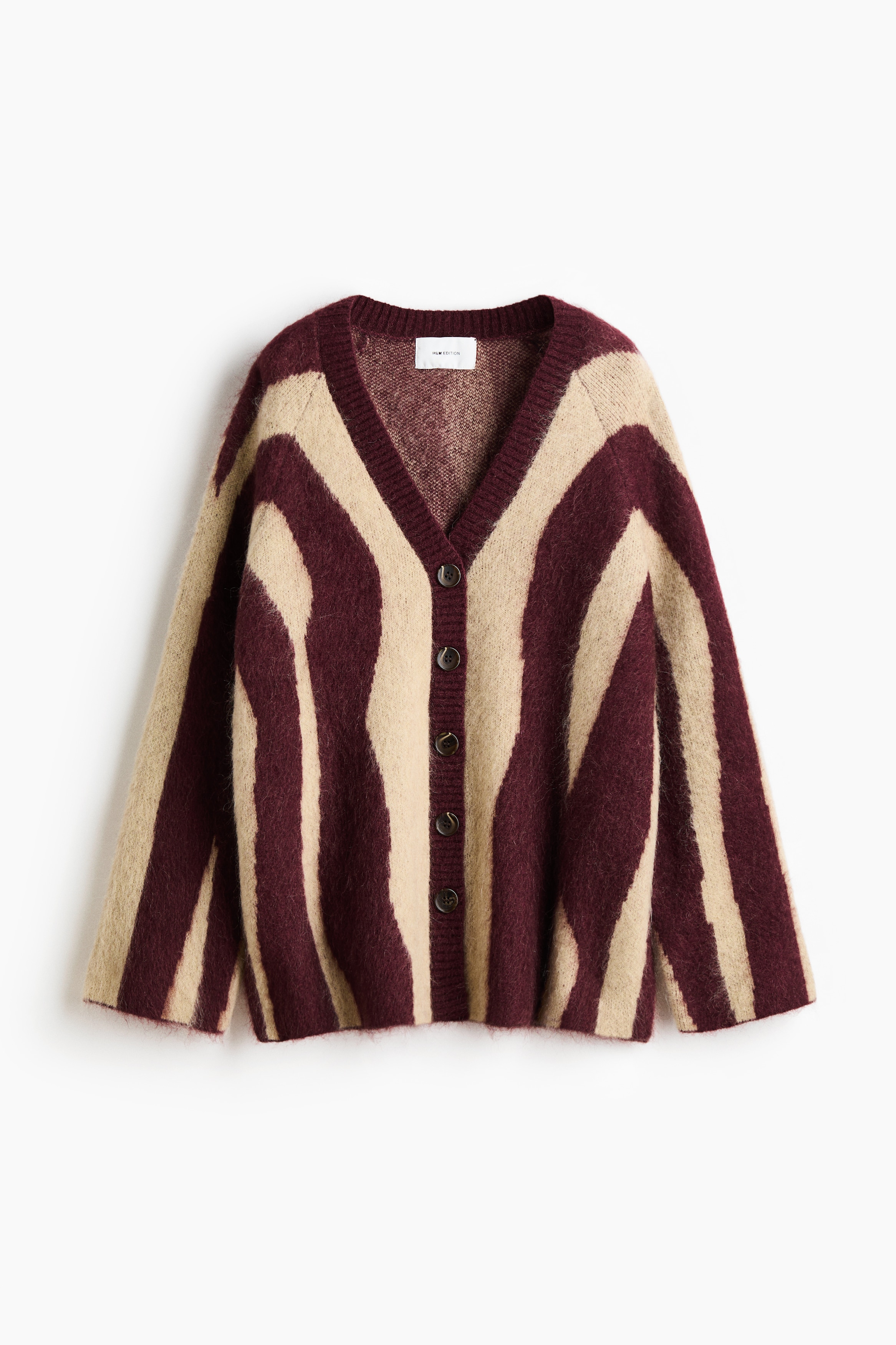 Women's Burgundy/zebra print Jacquard-Knit Mohair-Blend Cardigan