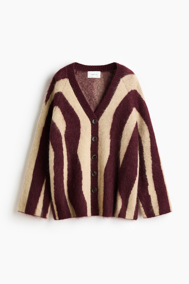 Jacquard-knit mohair-blend cardigan - Burgundy/Zebra print - 1