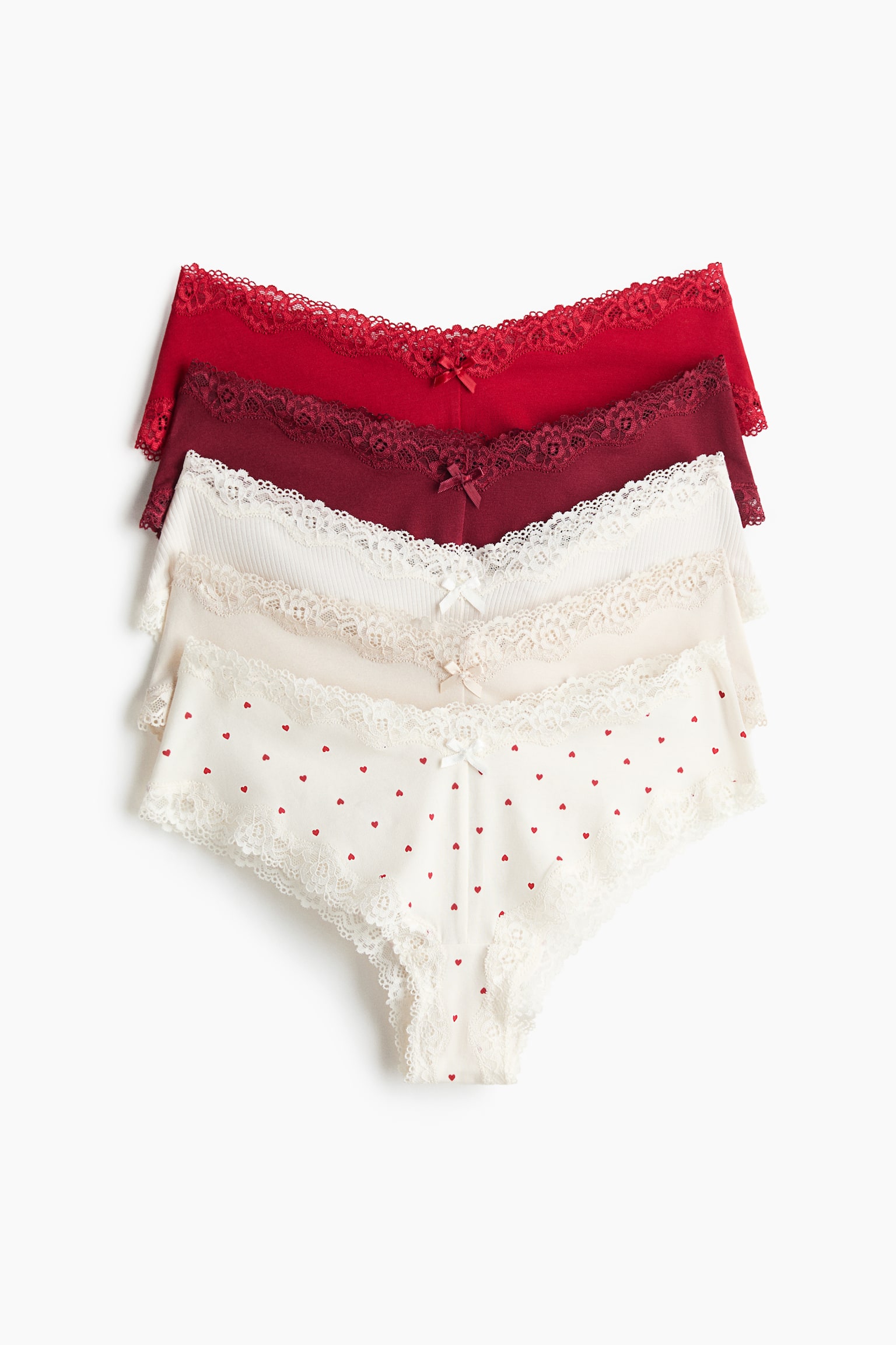 5-pack cotton and lace hipster briefs - Red/Hearts/Light beige/Leopard print
