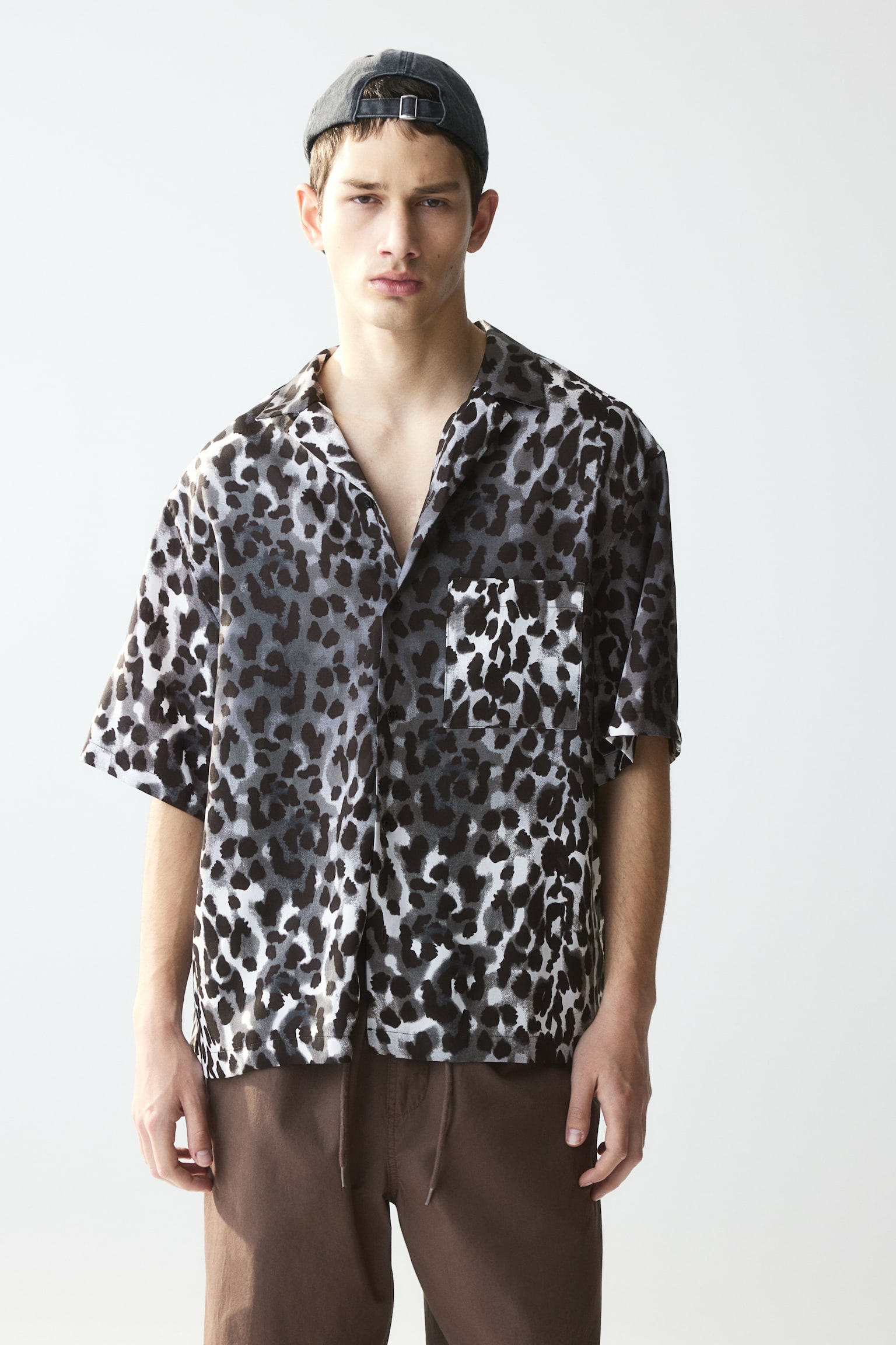 Loose Fit Lyocell Resort Shirt - Grey/Leopard print/Purple/Leopard print - 1