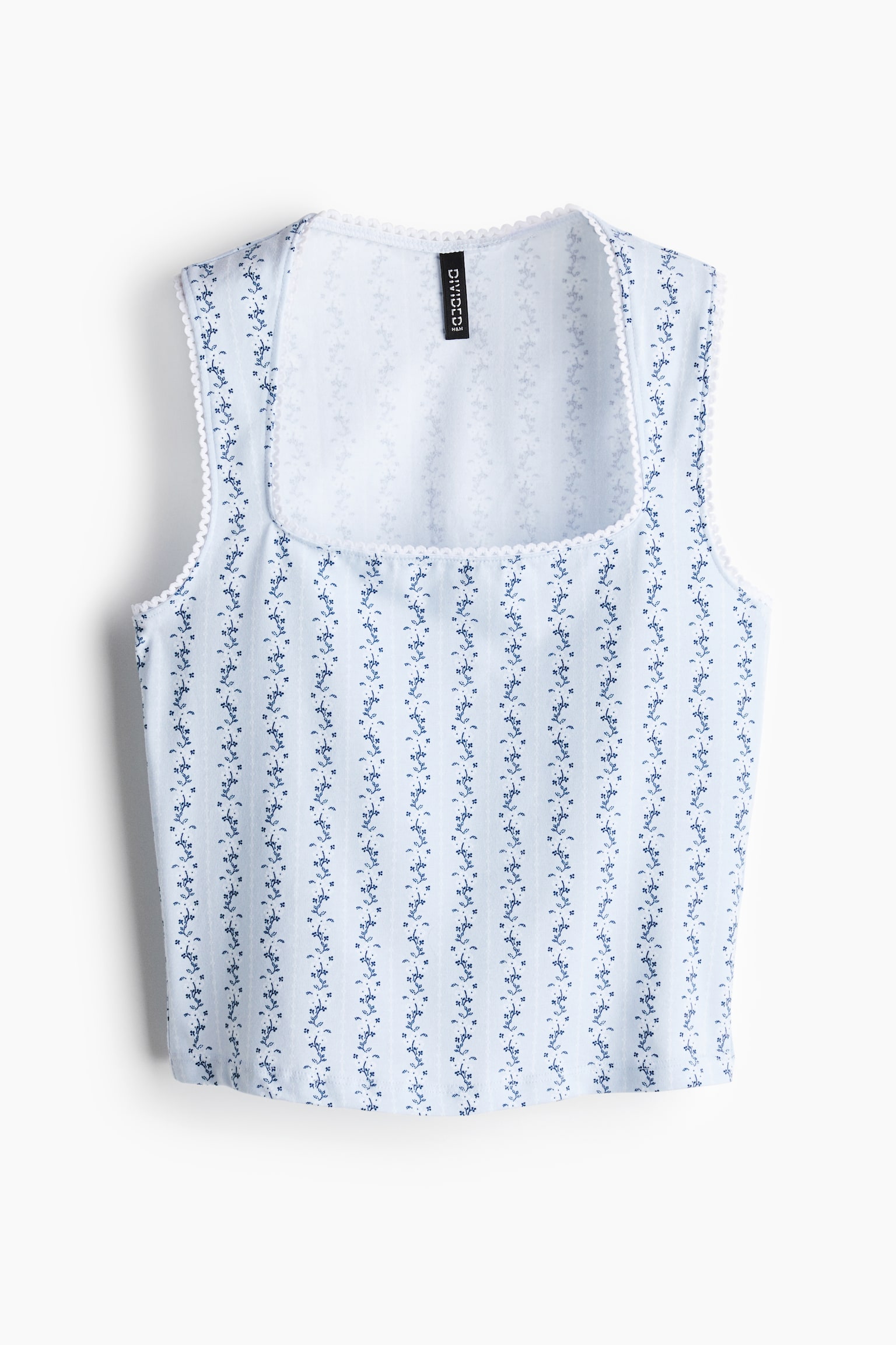 Женский топ H&M Picot-Trimmed Sleeveless Top, цвет: Светлый синий / С принтом — фото 1
