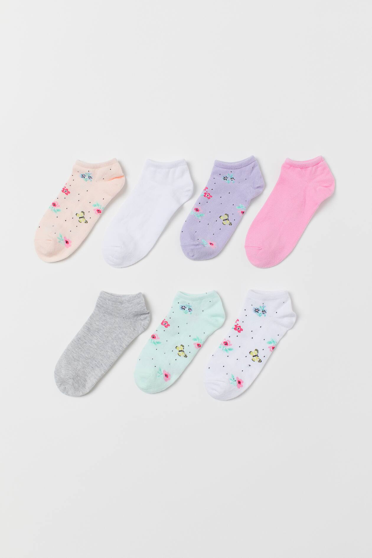 7-pack Ankle Socks - Light green/flowers - Kids | H&M US